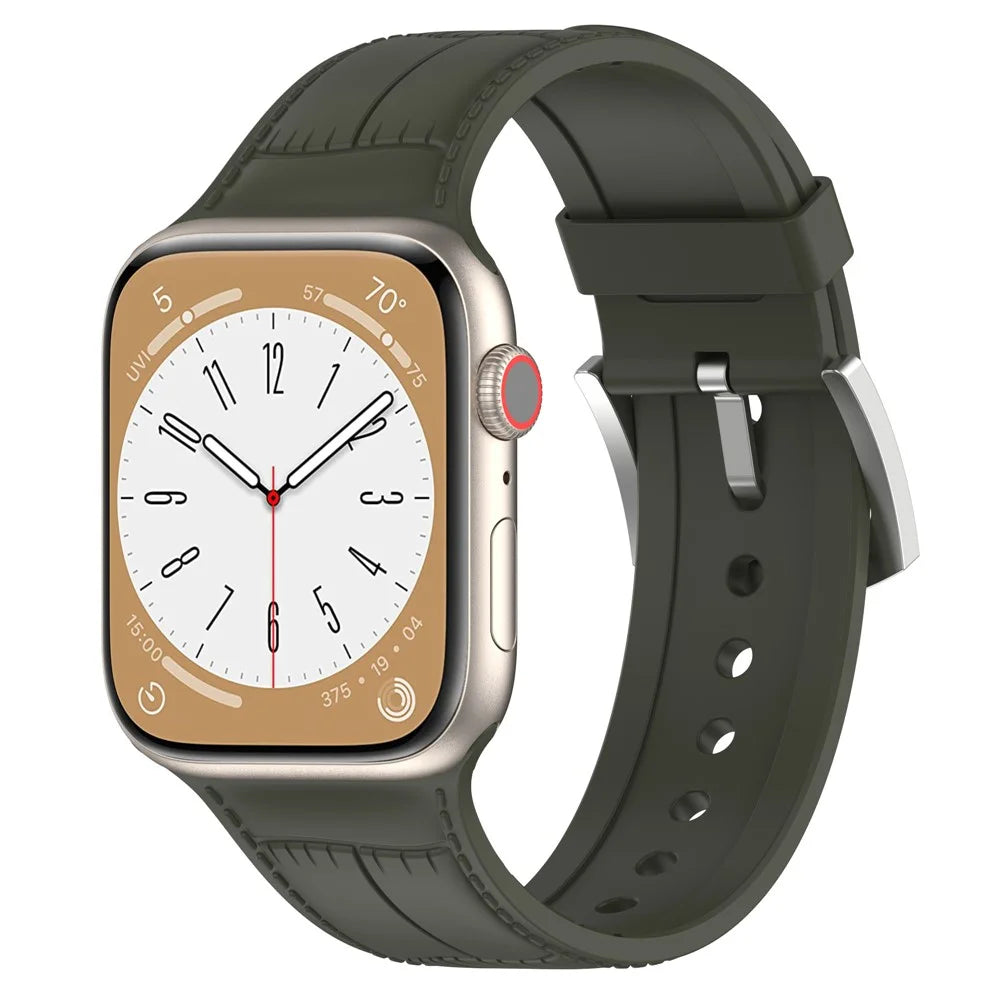 Watch Band for Apple Watch Ultra 3 2 1 49mm / Series 11 10 46mm / 9 8 7 45mm / SE3 SE2 SE 6 5 4 44mm / 3 2 1 42mm Leather Texture Silicone Strap - Dark Green - 2