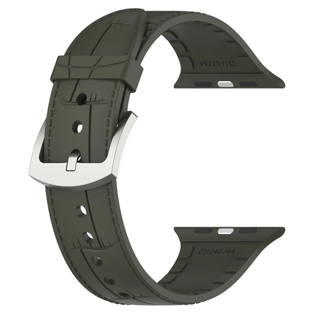 Watch Band for Apple Watch Ultra 3 2 1 49mm / Series 11 10 46mm / 9 8 7 45mm / SE3 SE2 SE 6 5 4 44mm / 3 2 1 42mm Leather Texture Silicone Strap - Dark Green - 3