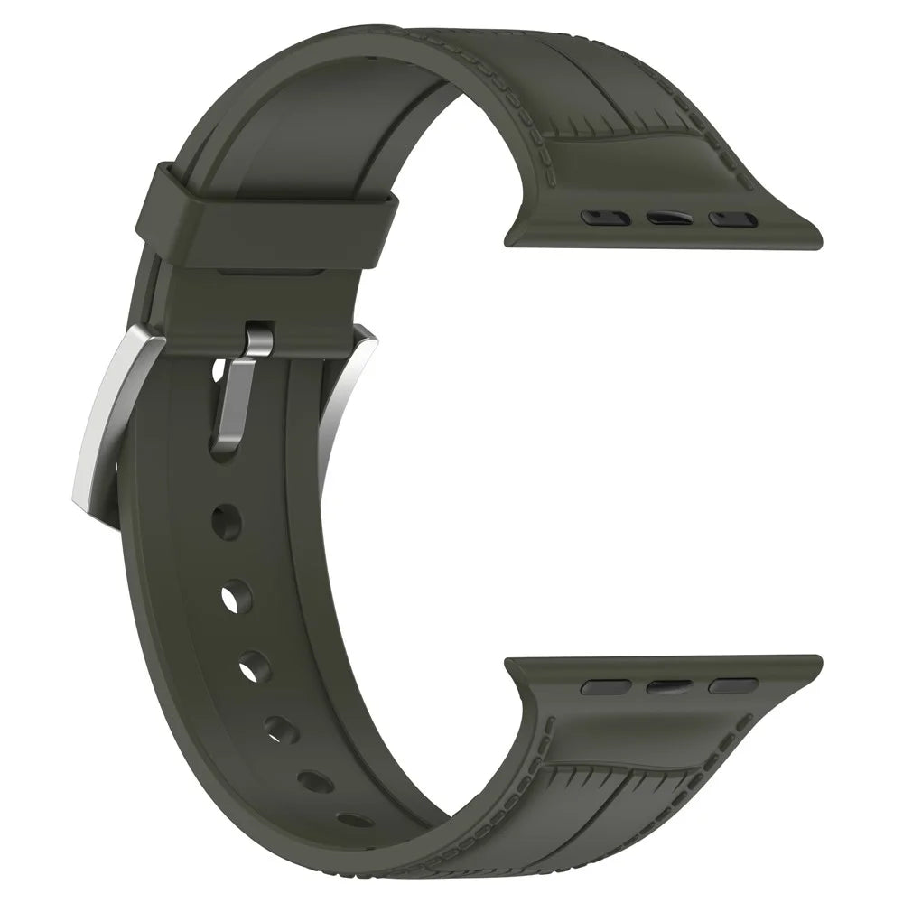 Watch Band for Apple Watch Ultra 3 2 1 49mm / Series 11 10 46mm / 9 8 7 45mm / SE3 SE2 SE 6 5 4 44mm / 3 2 1 42mm Leather Texture Silicone Strap - Dark Green - 4
