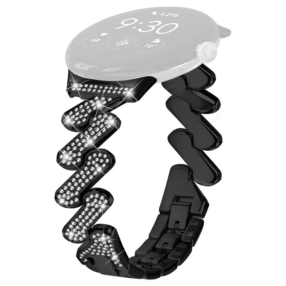 For Google Pixel Watch 4 41mm / Watch 3 41mm / Watch 2 / Watch Zinc Alloy Watch Band Light Luxury Rhinestone Decorated Watch Strap - Black - 1