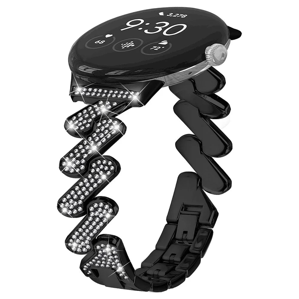For Google Pixel Watch 4 41mm / Watch 3 41mm / Watch 2 / Watch Zinc Alloy Watch Band Light Luxury Rhinestone Decorated Watch Strap - Black - 2