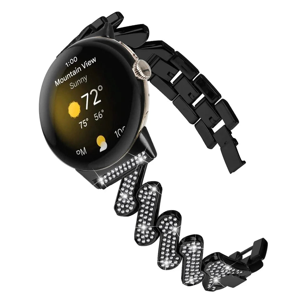 For Google Pixel Watch 4 41mm / Watch 3 41mm / Watch 2 / Watch Zinc Alloy Watch Band Light Luxury Rhinestone Decorated Watch Strap - Black - 3
