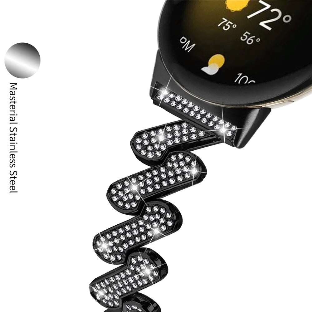 For Google Pixel Watch 4 41mm / Watch 3 41mm / Watch 2 / Watch Zinc Alloy Watch Band Light Luxury Rhinestone Decorated Watch Strap - Black - 5