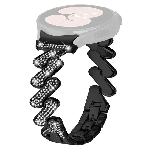 For Samsung Galaxy Watch4 40 / 44mm / Watch 5 40 / 44mm / Watch4 Classic 42 / 46mm Metal Rhinestone Watch Band with Connector - Black - 1