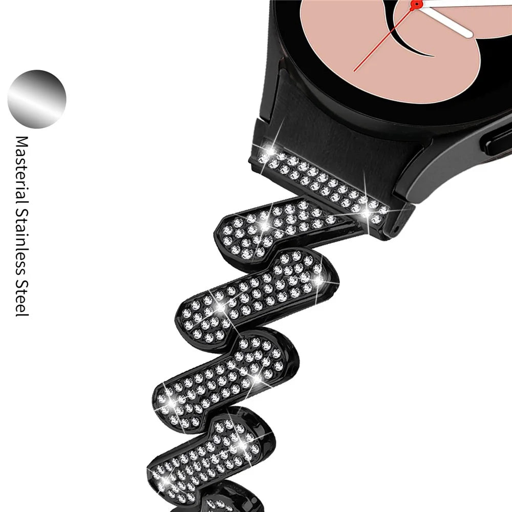 For Samsung Galaxy Watch4 40 / 44mm / Watch 5 40 / 44mm / Watch4 Classic 42 / 46mm Metal Rhinestone Watch Band with Connector - Black - 5