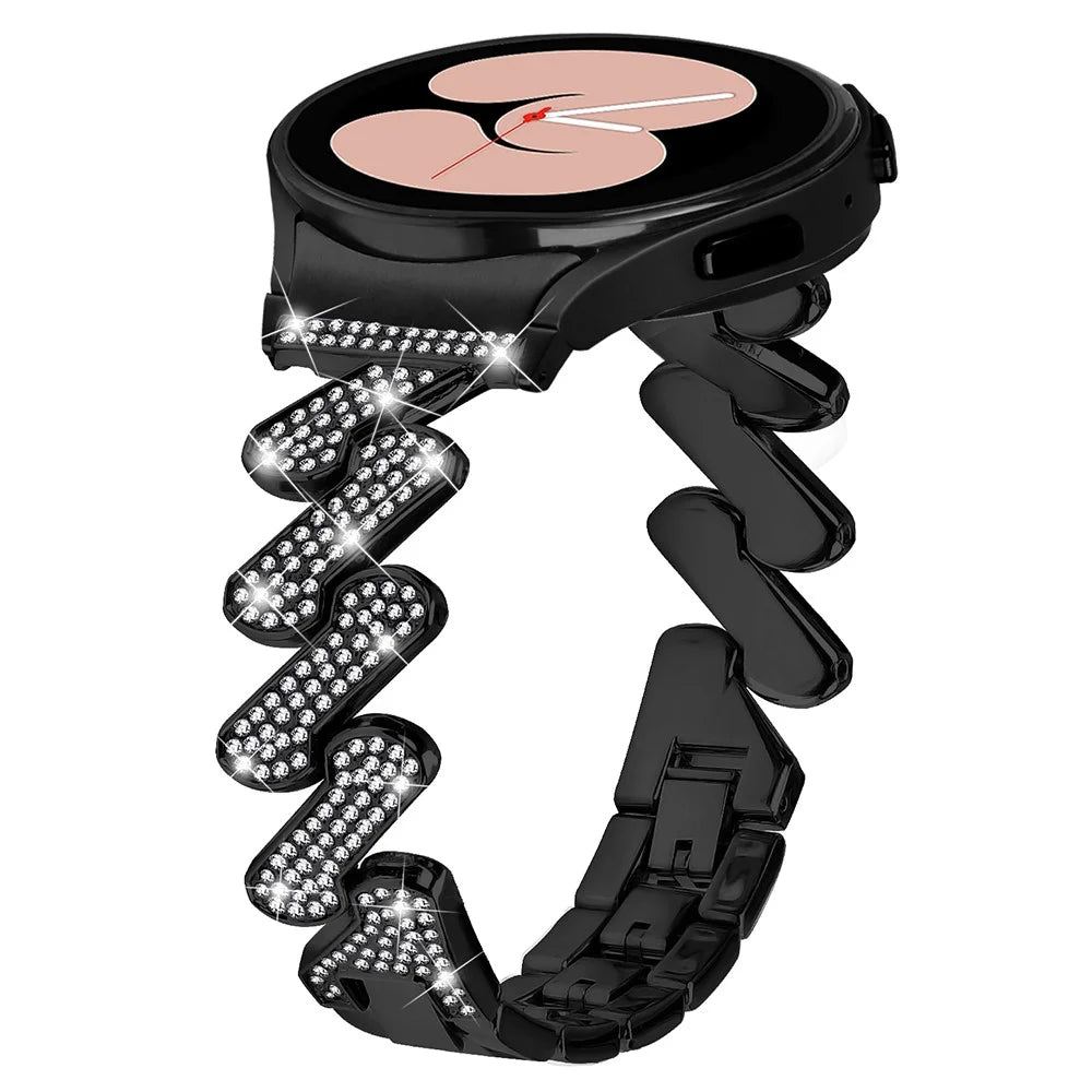 For Samsung Galaxy Watch6 40mm / 44mm / Watch6 Classic 43mm / 47mm Metal Watch Strap Rhinestone Decorated Watchband with Connector - Black - 2