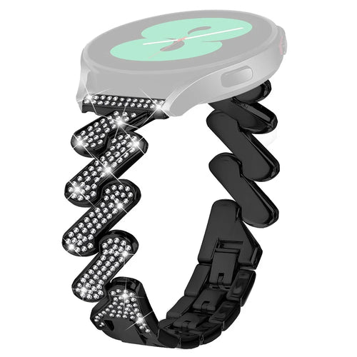 For Samsung Galaxy Watch4 40 / 44mm / Watch 5 40 / 44mm / Watch4 Classic 42 / 46mm Rhinestone 20mm Metal Watch Strap - Black - 1