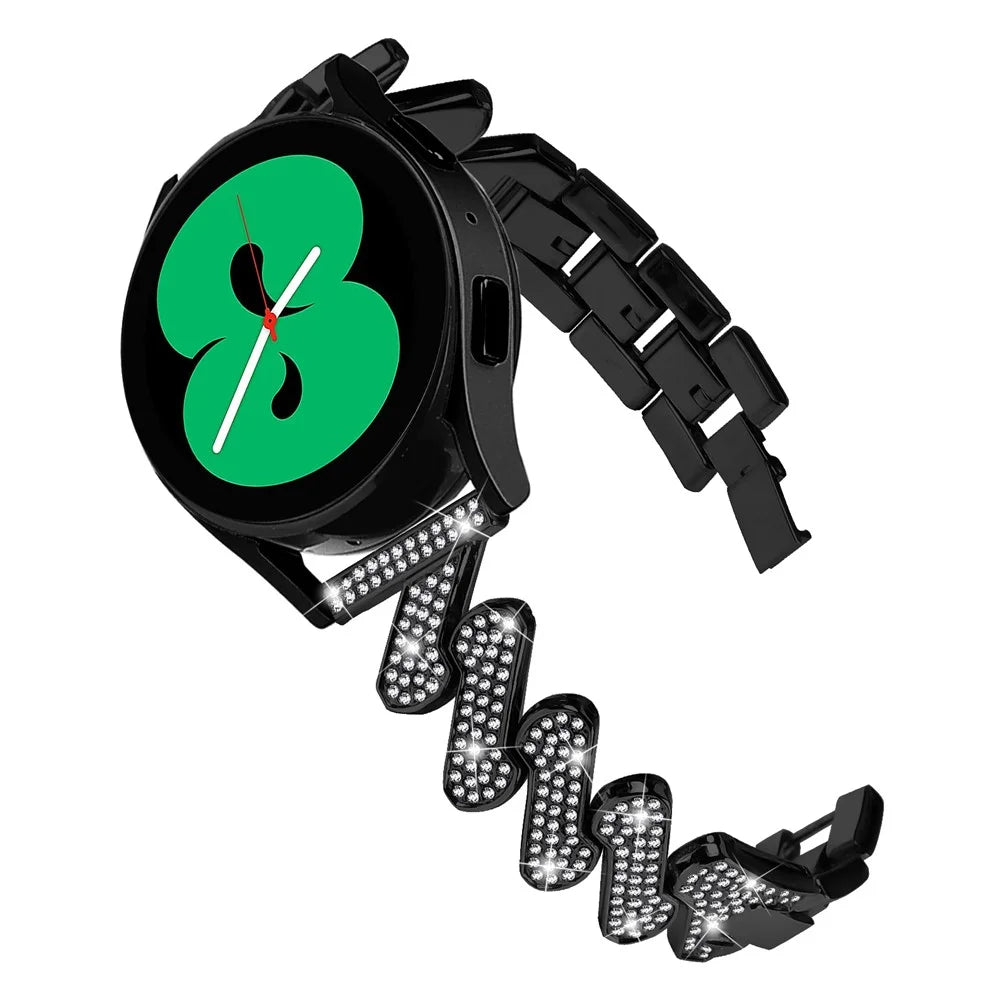 For Samsung Galaxy Watch6 40 / 44mm / Watch6 Classic 43 / 47mm Metal Watch Band 20mm Rhinestone Replacement Watch Strap - Black - 3