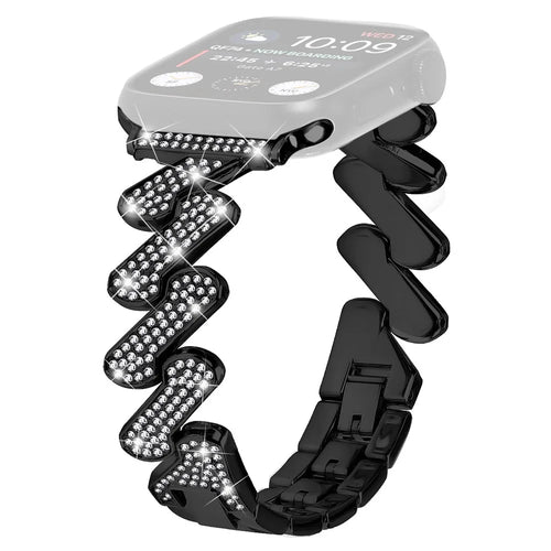 Watch Strap for Apple Watch Series 11 10 42mm / 9 8 7 41mm / SE3 SE2 SE 6 5 4 40mm / 3 2 1 38mm Zinc Alloy Watch Band Rhinestones Decor Strap - Black - 1