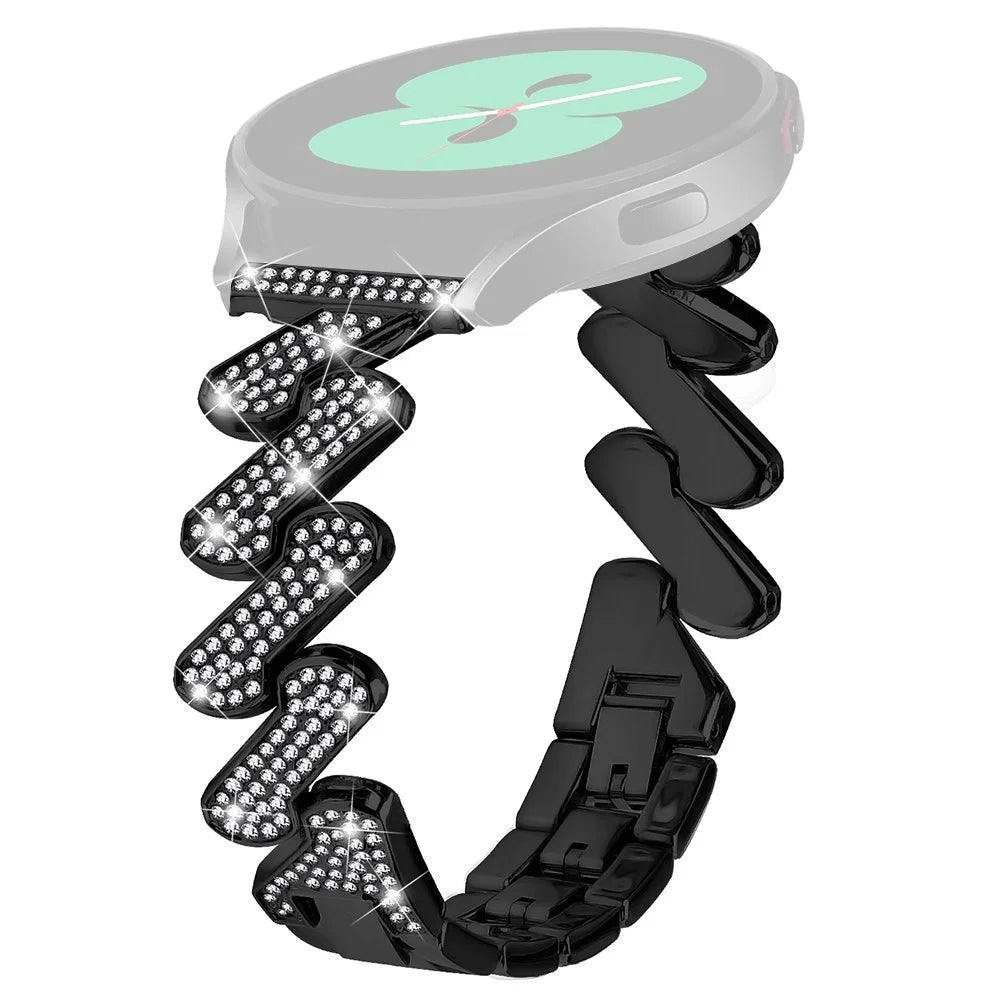 For Huami Amazfit Cheetah 20mm Zinc Alloy Wrist Band Rhinestones Decor Strap with Stainless Steel Buckle - Black - 1