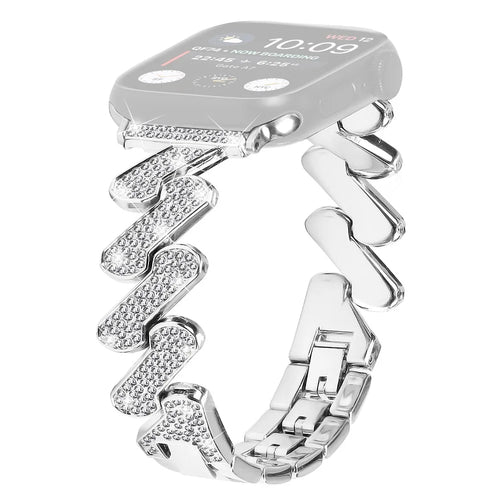 For Fitbit Versa 4 / Sense 2 Rhinestones Decor Watch Band Zinc Alloy Wrist Strap with Stainless Steel Buckle - Silver - 1