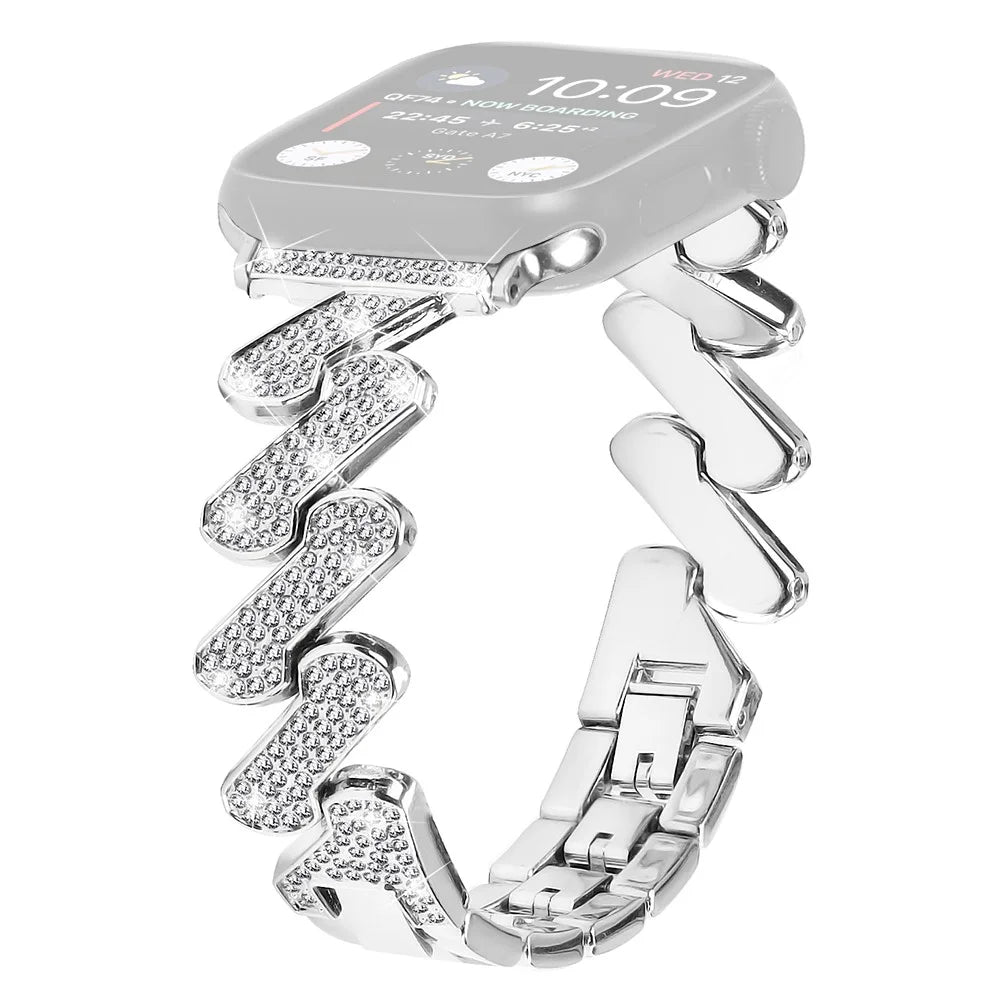 For Fitbit Versa 4 / Sense 2 Rhinestones Decor Watch Band Zinc Alloy Wrist Strap with Stainless Steel Buckle - Silver - 1