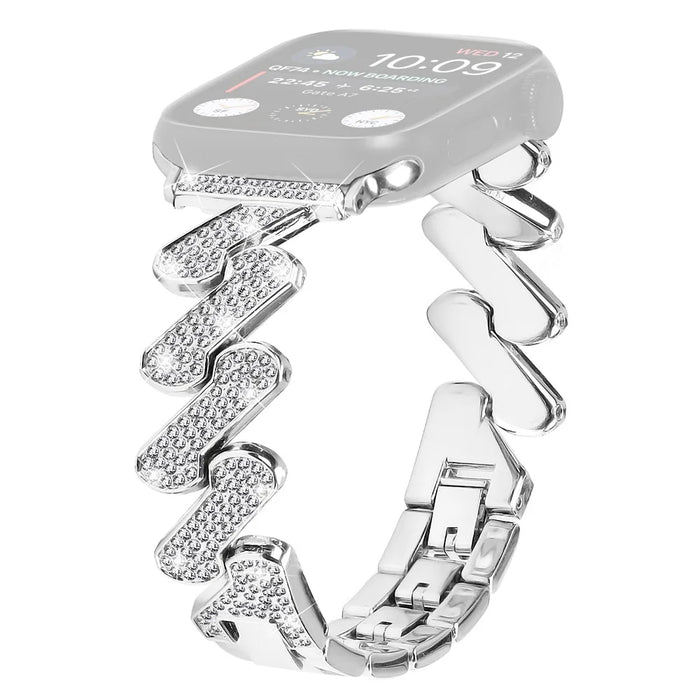 For Fitbit Versa 4 / Sense 2 Rhinestones Decor Watch Band Zinc Alloy Wrist Strap with Stainless Steel Buckle - Silver - 1