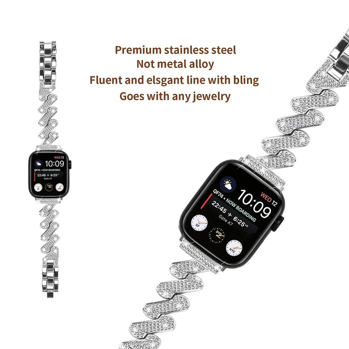 For Fitbit Versa 4 / Sense 2 Rhinestones Decor Watch Band Zinc Alloy Wrist Strap with Stainless Steel Buckle - Silver - 4