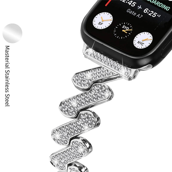 For Fitbit Versa 4 / Sense 2 Rhinestones Decor Watch Band Zinc Alloy Wrist Strap with Stainless Steel Buckle - Silver - 5