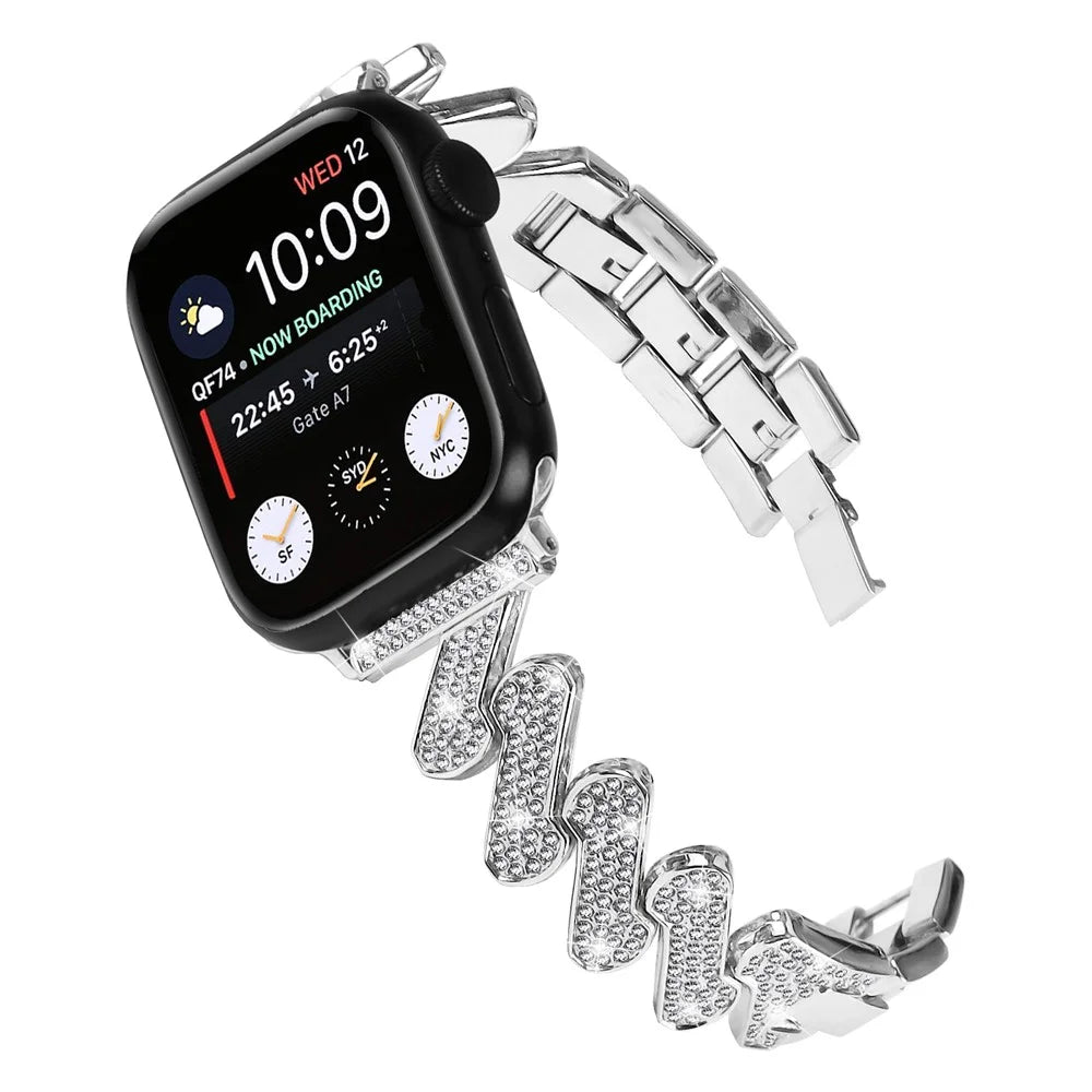 For Fitbit Versa 3 / Fitbit Sense Rhinestone Decorated Watchband Quick Release Zinc Alloy Watch Strap - Silver - 3