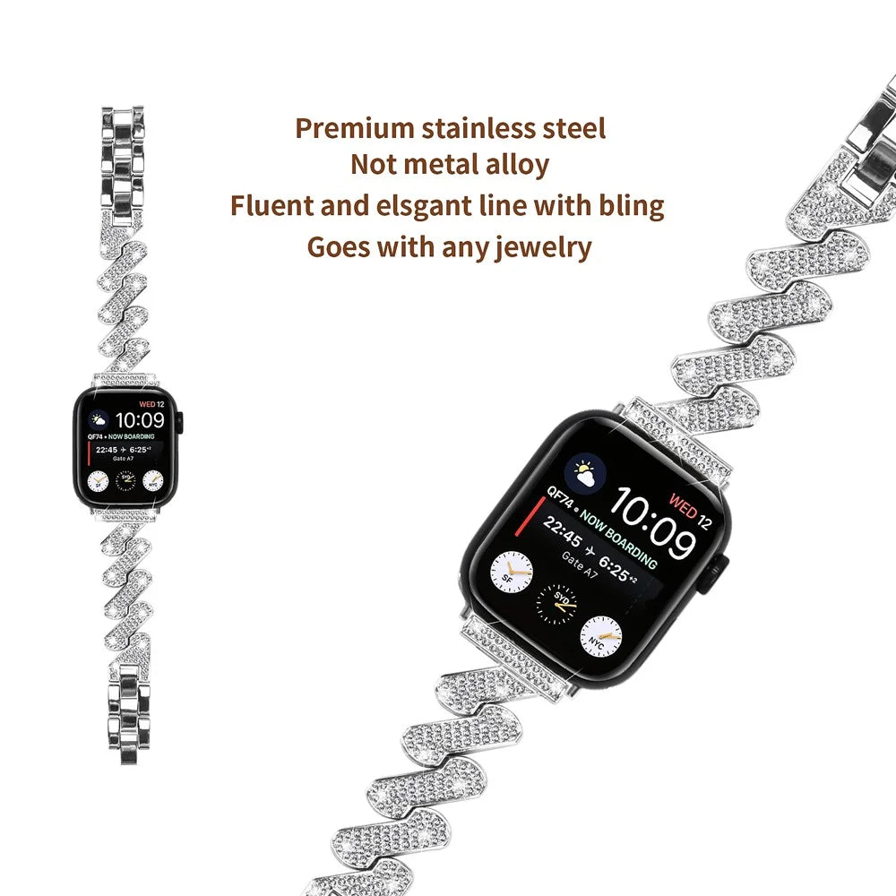 For Fitbit Versa 3 / Fitbit Sense Rhinestone Decorated Watchband Quick Release Zinc Alloy Watch Strap - Silver - 4