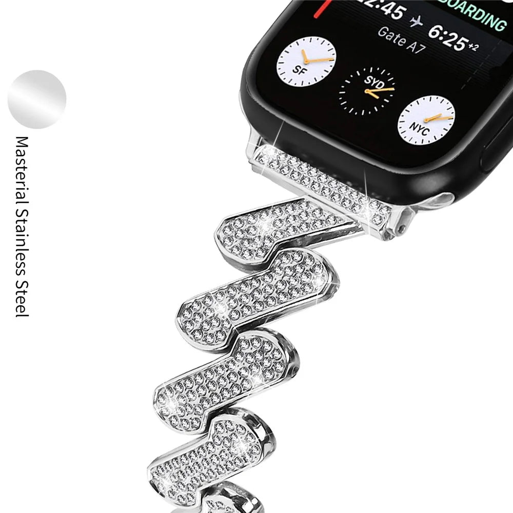 For Fitbit Versa 3 / Fitbit Sense Rhinestone Decorated Watchband Quick Release Zinc Alloy Watch Strap - Silver - 5