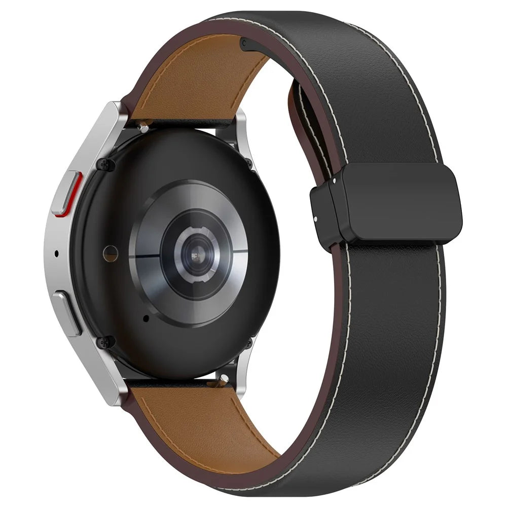 Watch Strap for Samsung Galaxy Watch3 45mm / Watch 46mm / Huawei Watch 4 , 22mm Genuine Cow Leather Band with Folding Buckle - Black - 1