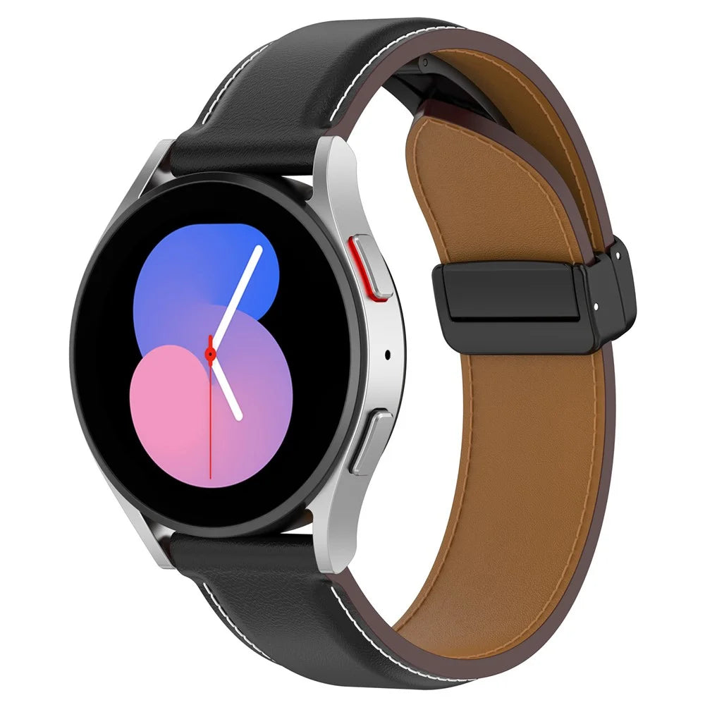 Watch Strap for Samsung Galaxy Watch3 45mm / Watch 46mm / Huawei Watch 4 , 22mm Genuine Cow Leather Band with Folding Buckle - Black - 5