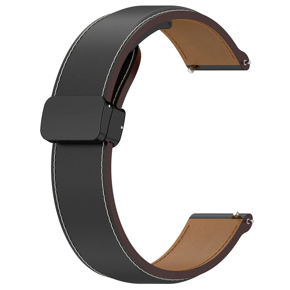 20mm Watch Band for Samsung Galaxy Watch6 40mm 44mm / Watch6 Classic 43mm 47mm , Genuine Cow Leather Folding Buckle Strap - Black - 2