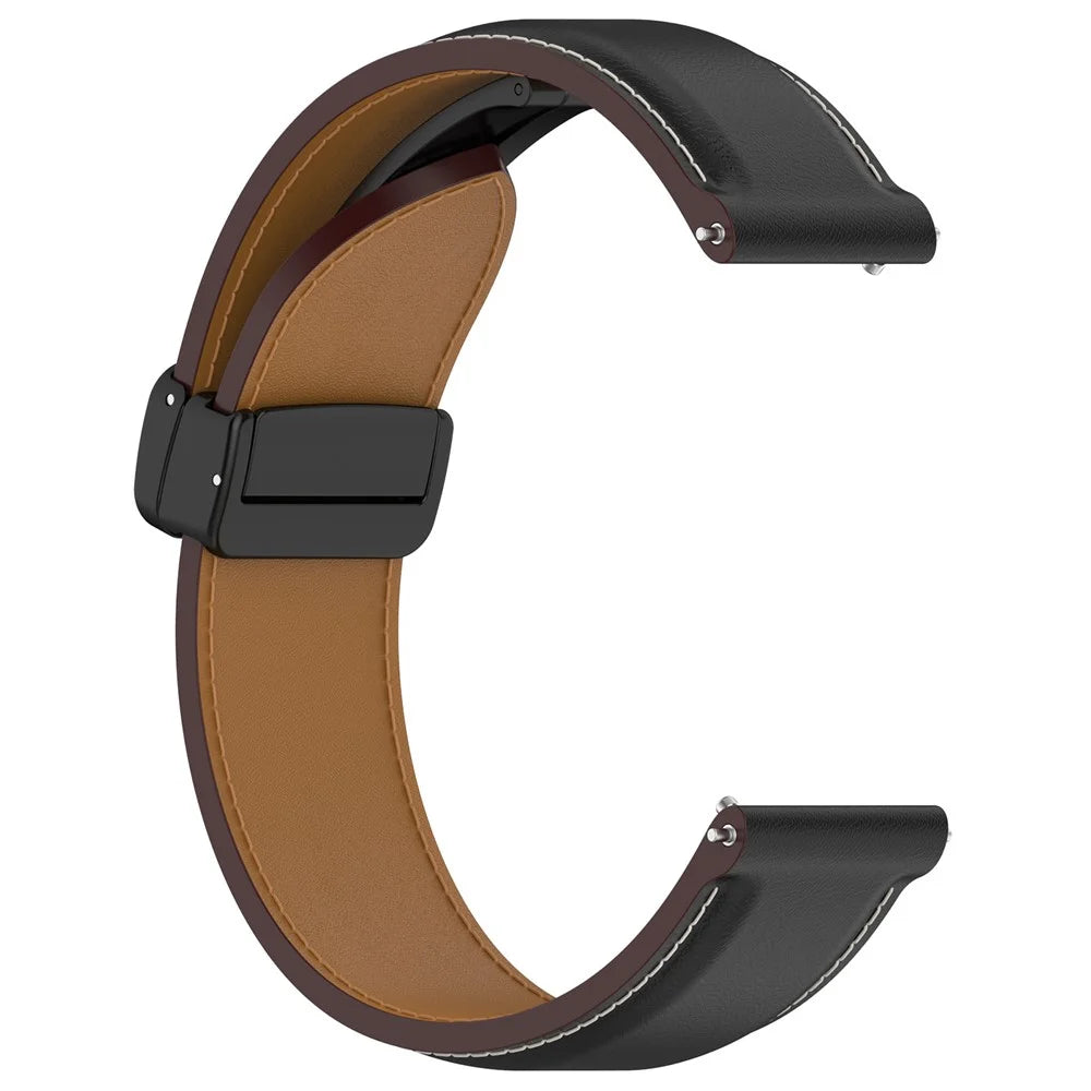 20mm Watch Band for Samsung Galaxy Watch6 40mm 44mm / Watch6 Classic 43mm 47mm , Genuine Cow Leather Folding Buckle Strap - Black - 3