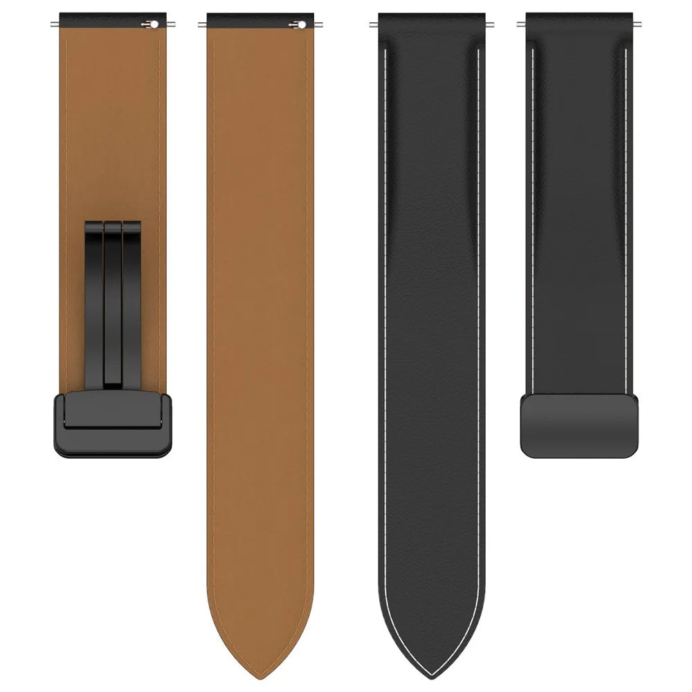 20mm Watch Band for Samsung Galaxy Watch6 40mm 44mm / Watch6 Classic 43mm 47mm , Genuine Cow Leather Folding Buckle Strap - Black - 4