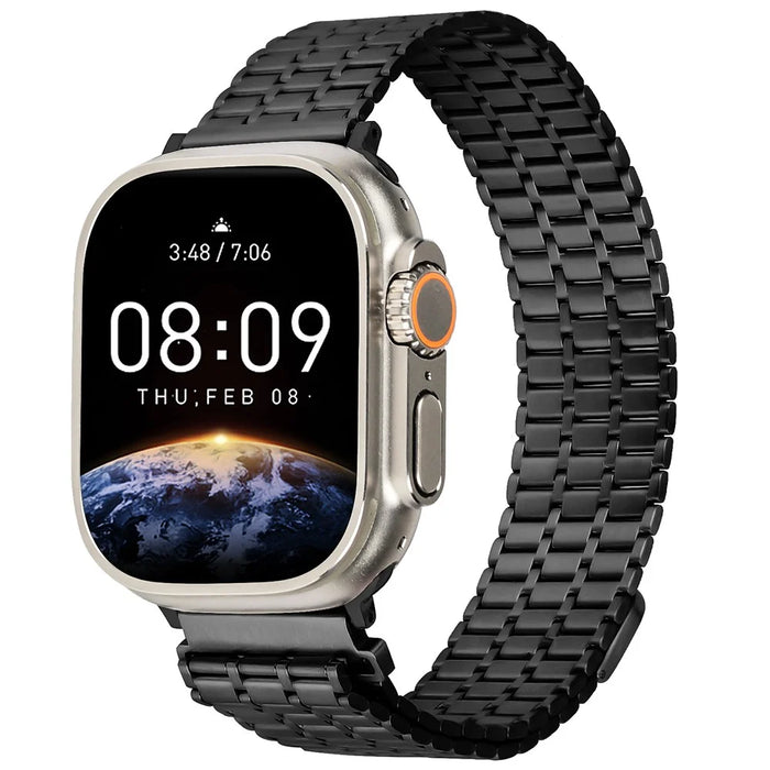 For Apple Watch Ultra 3 2 1 49mm / Series 11 10 46mm / 9 8 7 45mm / SE3 SE2 SE 6 5 4 44mm / 3 2 1 42mm Magnetic Watch Strap Stainless Steel Wristband - Black - 2