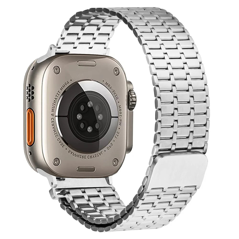 For Apple Watch Ultra 3 2 1 49mm / Series 11 10 46mm / 9 8 7 45mm / SE3 SE2 SE 6 5 4 44mm / 3 2 1 42mm Watch Band Stainless Steel Magnetic Strap - Silver - 1