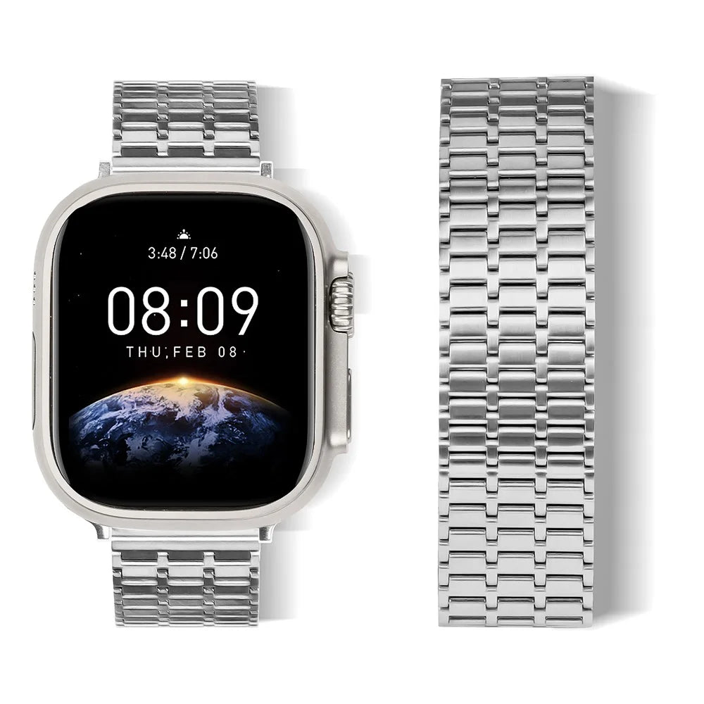 For Apple Watch Ultra 3 2 1 49mm / Series 11 10 46mm / 9 8 7 45mm / SE3 SE2 SE 6 5 4 44mm / 3 2 1 42mm Watch Band Stainless Steel Magnetic Strap - Silver - 3