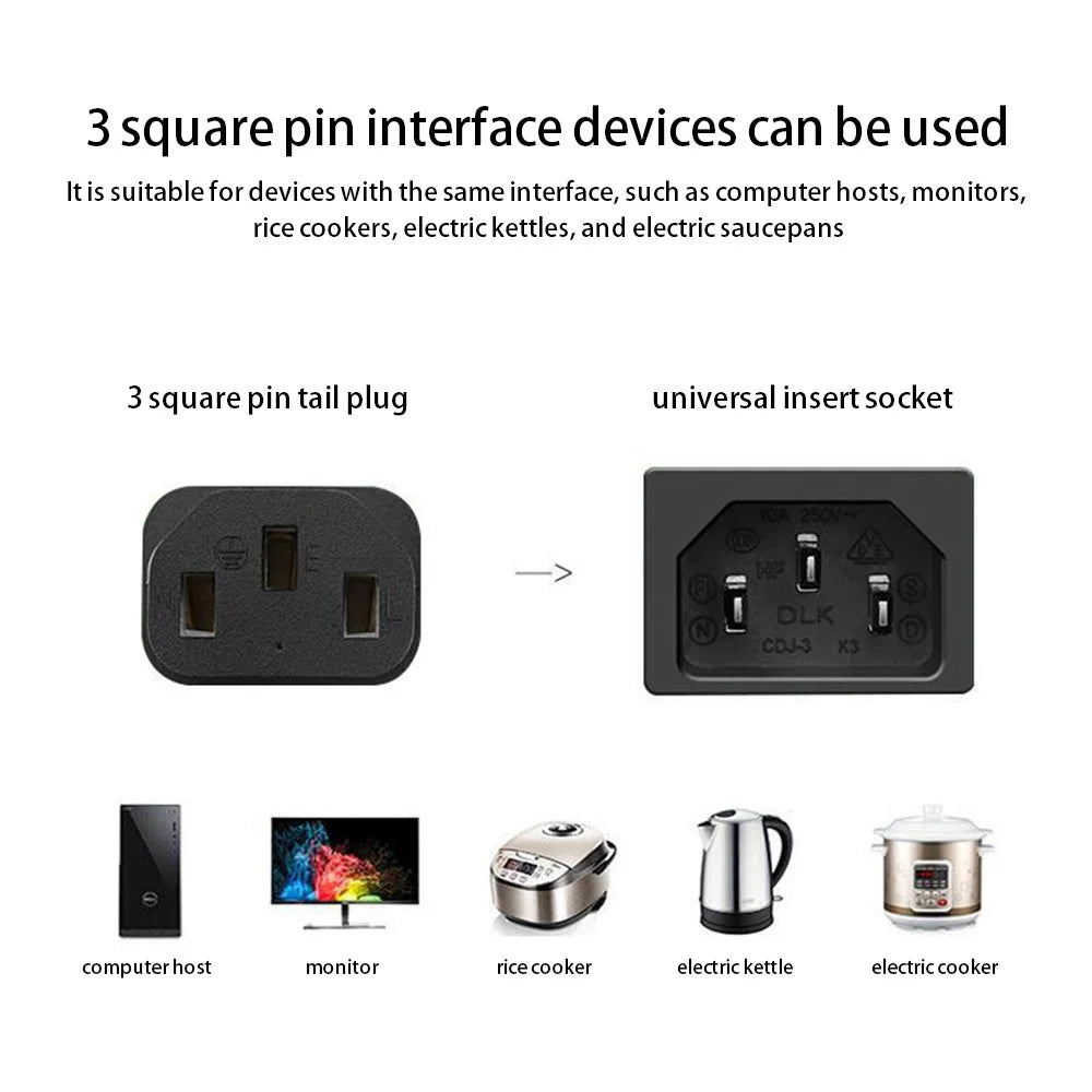 1m 3*0.75 SQMM EU Plug Power Cable for Monitor / Kettle 3 Square Pins Power Adapter (VDE Certified) - 2