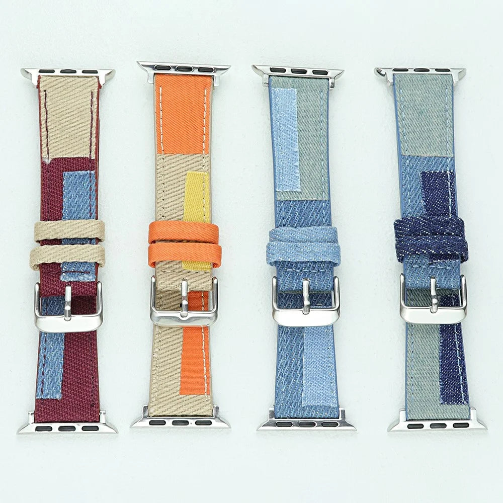 For Apple Watch Ultra 3 2 1 49mm / Series 11 10 46mm / 9 8 7 45mm / SE3 SE2 SE 6 5 4 44mm / 3 2 1 42mm Watch Band Jeans Style Canvas Watch Strap - Baby Blue - 2