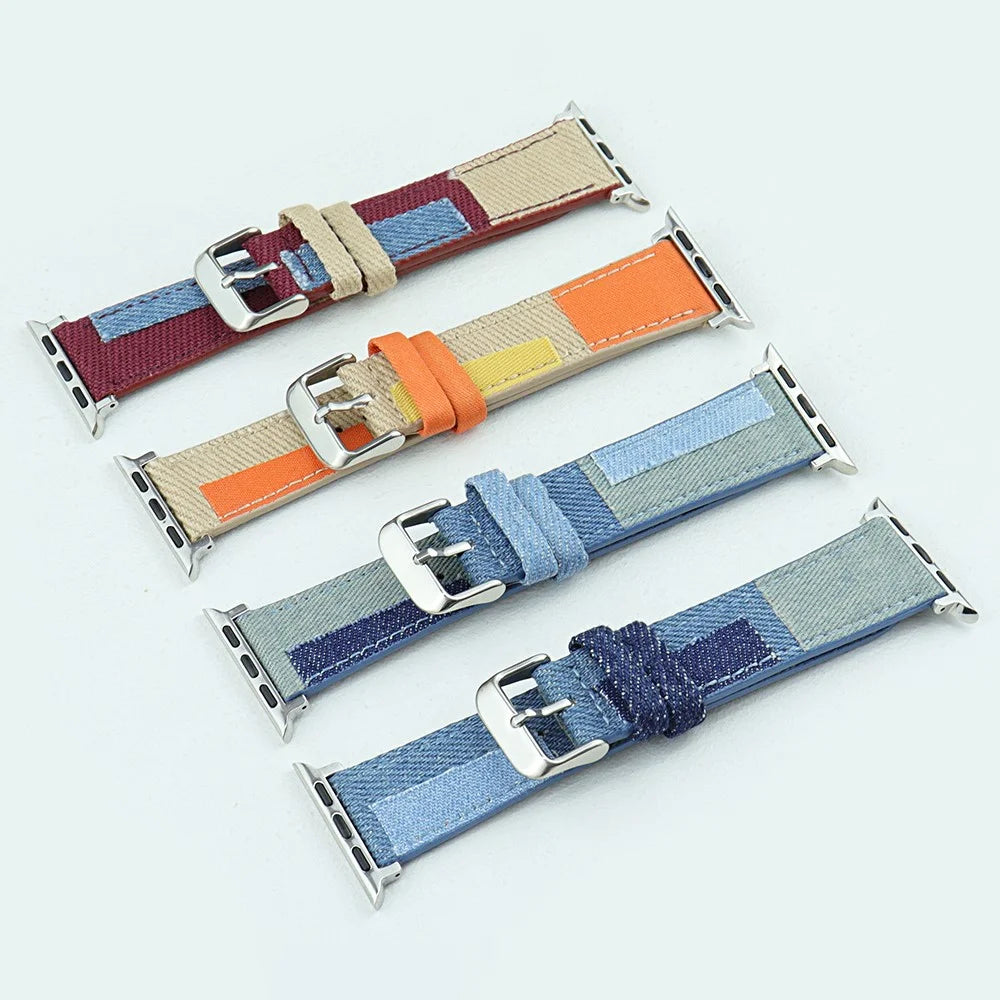 Watch Strap for Apple Watch Series 11 10 42mm / 9 8 7 41mm / SE3 SE2 SE 6 5 4 40mm / 3 2 1 38mm Jeans Style Watch Strap Canvas Watchband - Baby Blue - 3