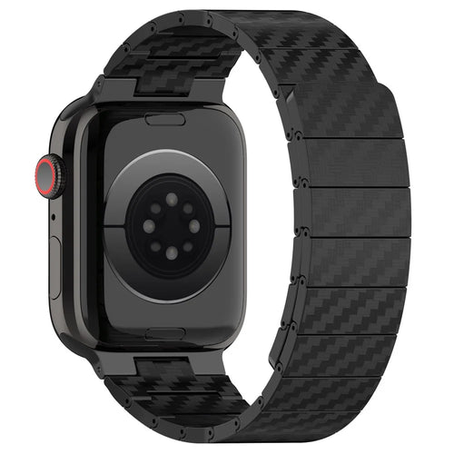 Magnetic Watch Band for Apple Watch Ultra 3 2 1 49mm / Series 11 10 46mm / 9 8 7 45mm / SE3 SE2 SE 6 5 4 44mm / 3 2 1 42mm , AW Carbon Fiber Texture PC Strap - Black - 1