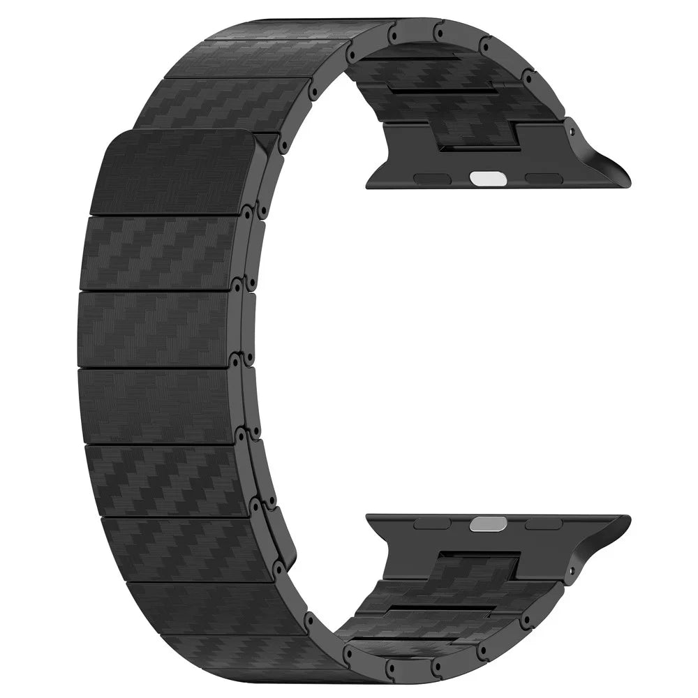 Magnetic Watch Band for Apple Watch Ultra 3 2 1 49mm / Series 11 10 46mm / 9 8 7 45mm / SE3 SE2 SE 6 5 4 44mm / 3 2 1 42mm , AW Carbon Fiber Texture PC Strap - Black - 2