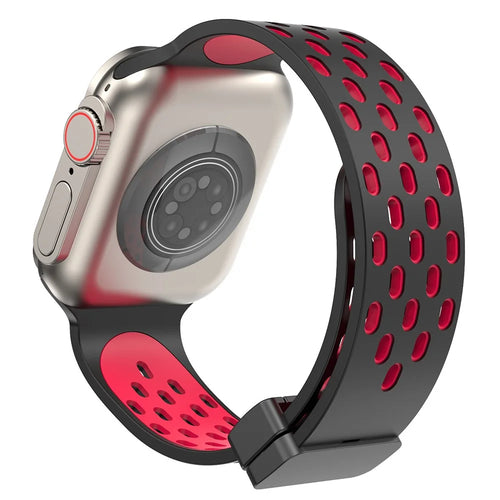 Magnetic Watch Strap for Apple Watch Series 11 10 42mm / 9 8 7 41mm / SE3 SE2 SE 6 5 4 40mm / 3 2 1 38mm Dual-Color Silicone Band Bracelet - Black+Red - 1