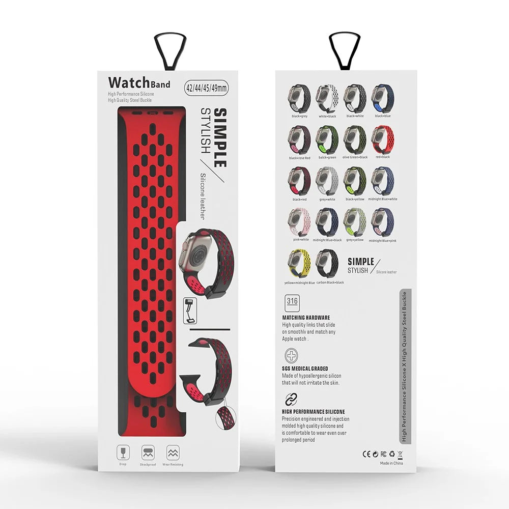 Magnetic Watch Strap for Apple Watch Series 11 10 42mm / 9 8 7 41mm / SE3 SE2 SE 6 5 4 40mm / 3 2 1 38mm Dual-Color Silicone Band Bracelet - Black+Red - 6