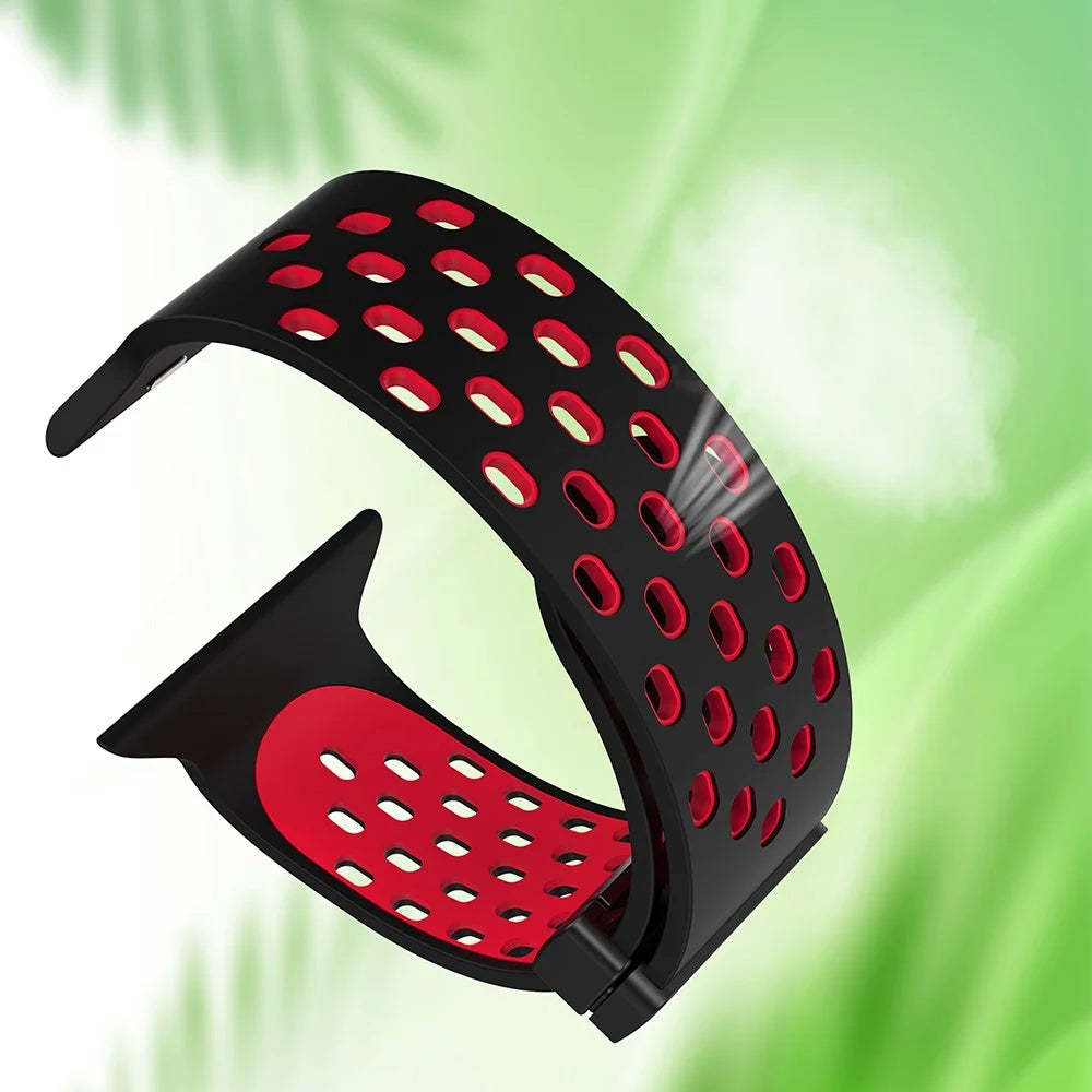 Watch Band for Apple Watch Ultra 3 2 1 49mm / Series 11 10 46mm / 9 8 7 45mm / SE3 SE2 SE 6 5 4 44mm / 3 2 1 42mm , Dual-Color Silicone Magnetic Strap - Black+Red - 4