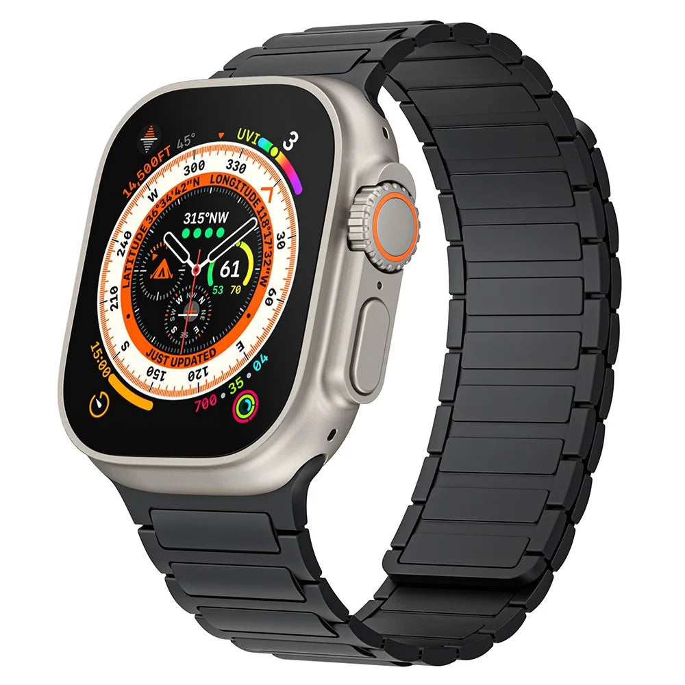 Silicone Watch Band for Apple Watch Ultra 3 2 1 49mm / Series 11 10 46mm / 9 8 7 45mm / SE3 SE2 SE 6 5 4 44mm / 3 2 1 42mm , AW Magnetic Closure Wrist Strap - Black - 3