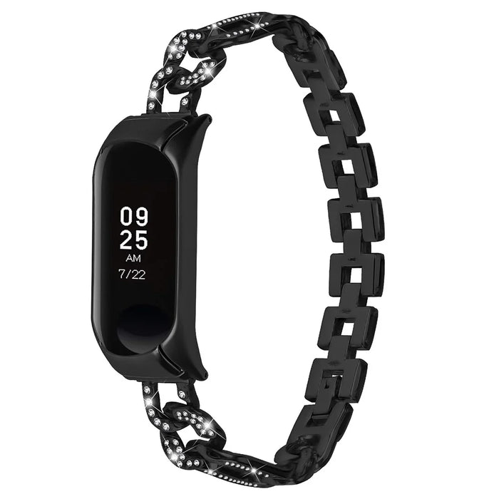 For Xiaomi Mi Band 7 Rhinestone Decor Alloy Watch Band with Watch Case - Black - 1