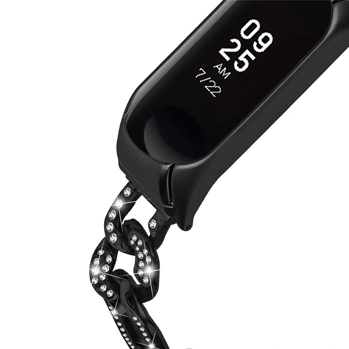 For Xiaomi Mi Band 7 Rhinestone Decor Alloy Watch Band with Watch Case - Black - 4
