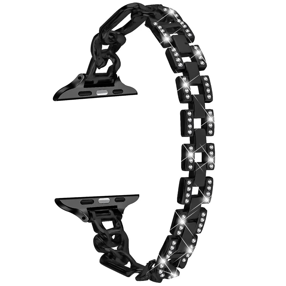 Watch Band for Apple Watch Series 11 10 42mm / 9 8 7 41mm / SE3 SE2 SE 6 5 4 40mm / 3 2 1 38mm Rhinestone Decor Alloy Metal Bracelet Strap - Black - 1