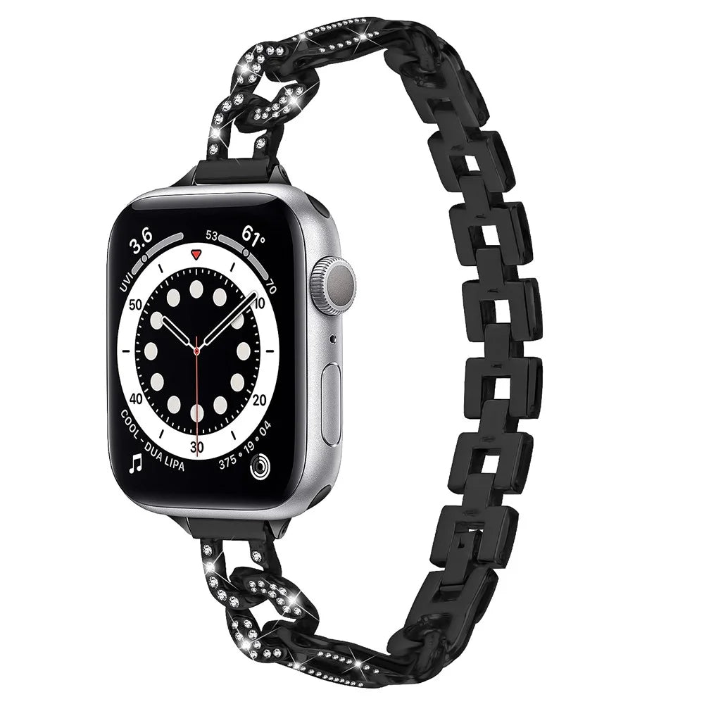 Watch Band for Apple Watch Series 11 10 42mm / 9 8 7 41mm / SE3 SE2 SE 6 5 4 40mm / 3 2 1 38mm Rhinestone Decor Alloy Metal Bracelet Strap - Black - 2