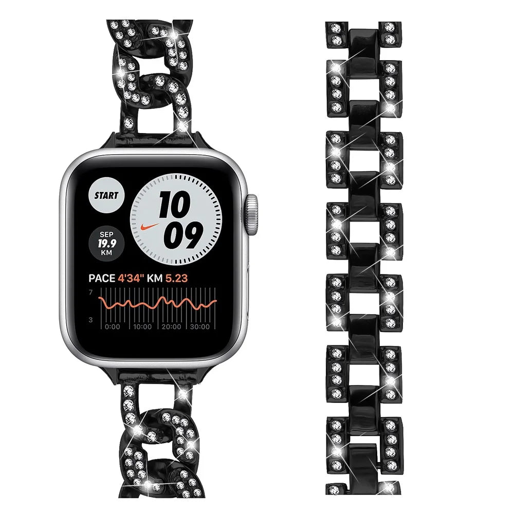 Watch Band for Apple Watch Series 11 10 42mm / 9 8 7 41mm / SE3 SE2 SE 6 5 4 40mm / 3 2 1 38mm Rhinestone Decor Alloy Metal Bracelet Strap - Black - 3