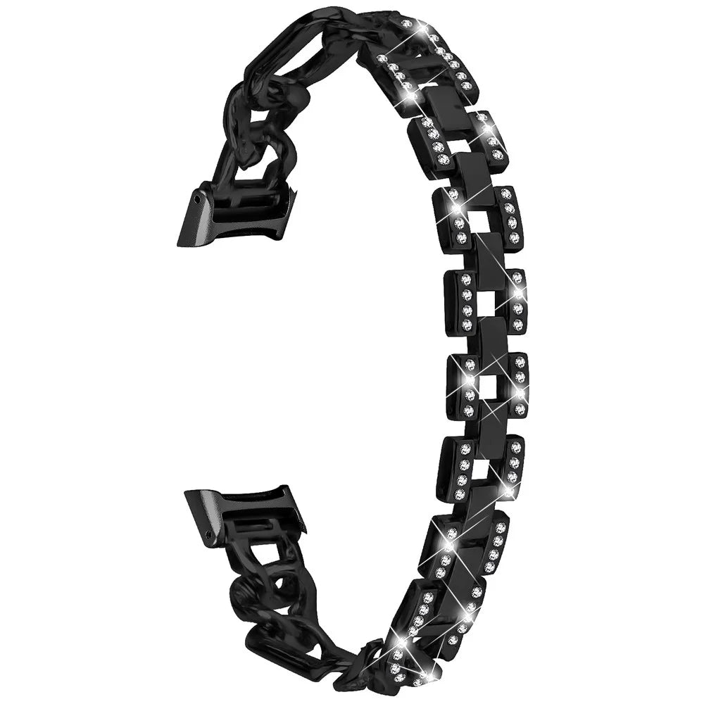 For Fitbit Luxe Rhinestone Decor Watch Band Zinc Alloy Metal Strap - Black - 1