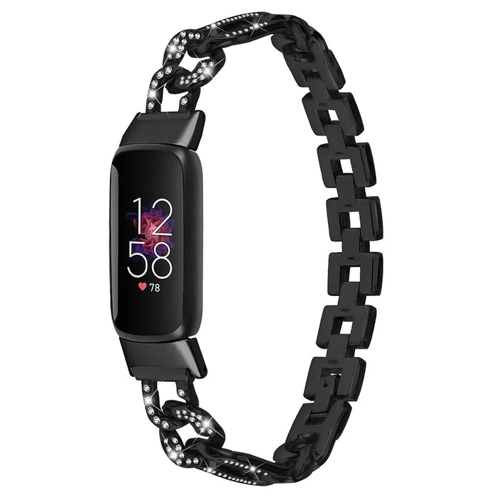 For Fitbit Luxe Rhinestone Decor Watch Band Zinc Alloy Metal Strap - Black - 2