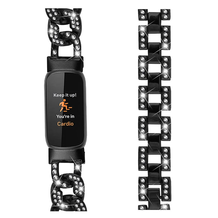For Fitbit Luxe Rhinestone Decor Watch Band Zinc Alloy Metal Strap - Black - 3