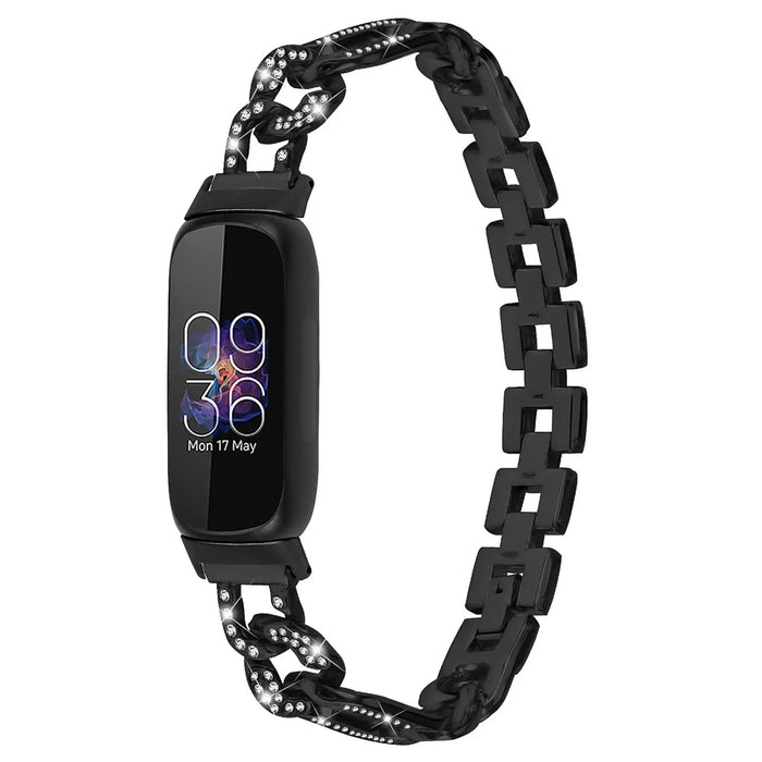 For Fitbit Inspire 3 Alloy Metal Watch Band Bling Rhinestone Decor Bracelet Strap - Black - 2