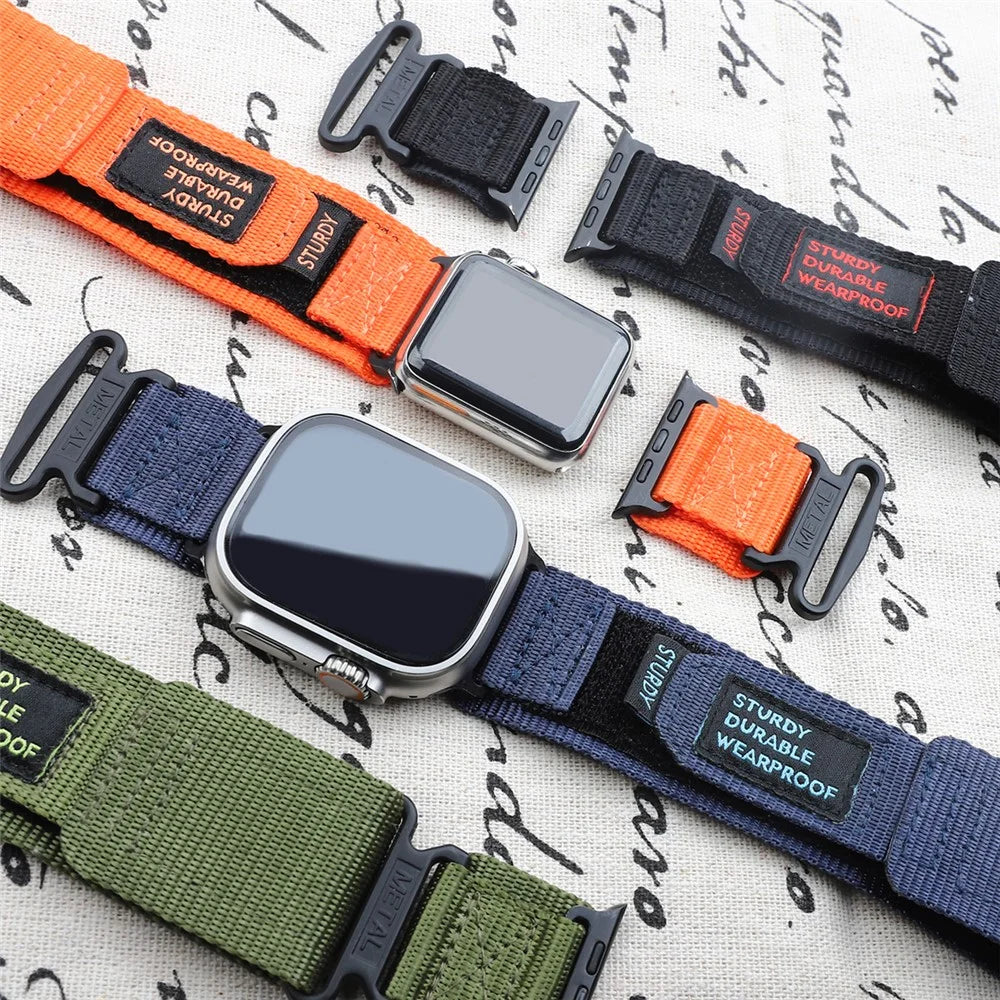 For Apple Watch Ultra 3 2 1 49mm / Series 11 10 46mm / 9 8 7 45mm / SE3 SE2 SE 6 5 4 44mm / 3 2 1 42mm AW Watch Strap Nylon Wrist Band - Black - 7