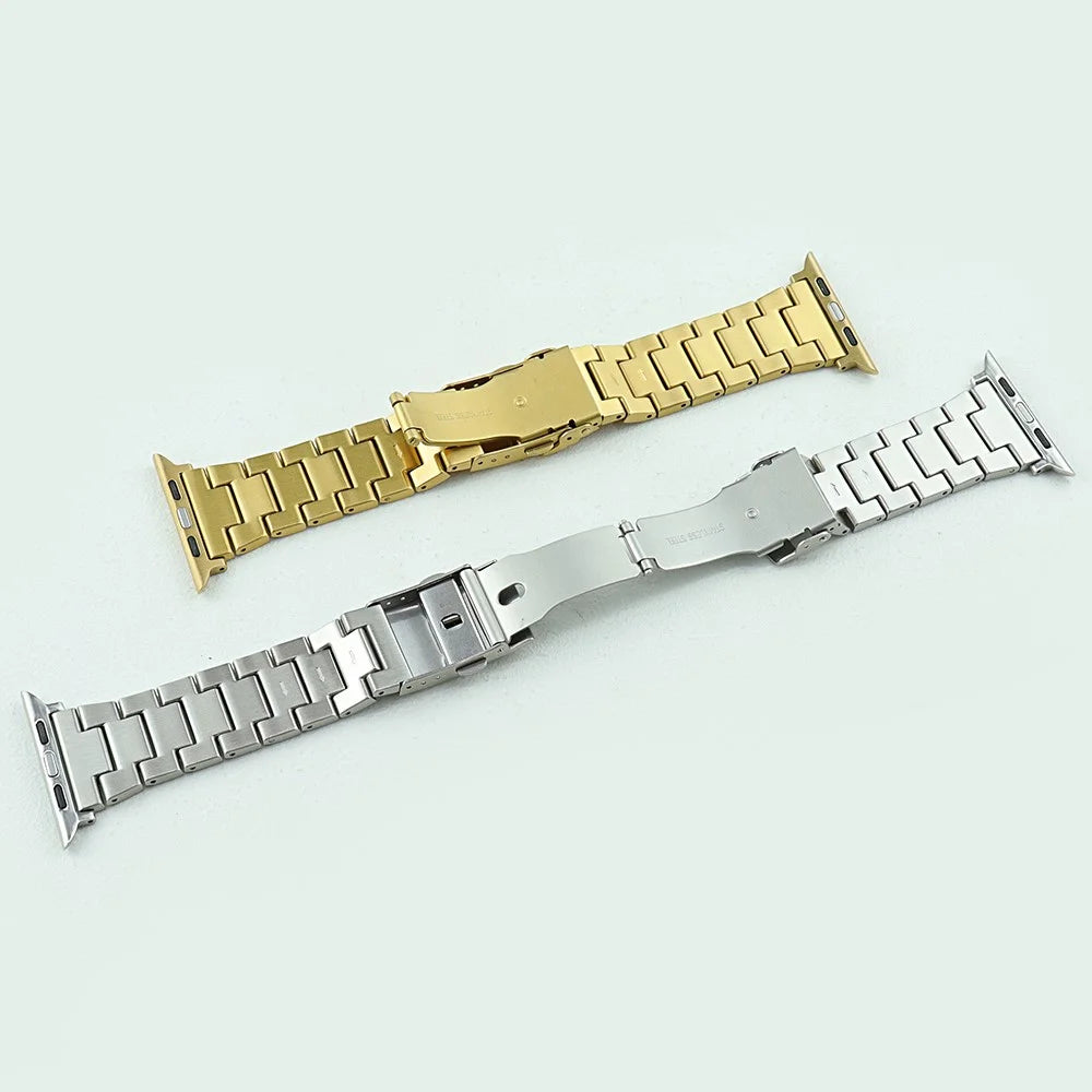 For Apple Watch Ultra 3 2 1 49mm / Series 11 10 46mm / 9 8 7 45mm / SE3 SE2 SE 6 5 4 44mm / 3 2 1 42mm Men Watch Strap Stainless Steel Dots Band - Gold - 2